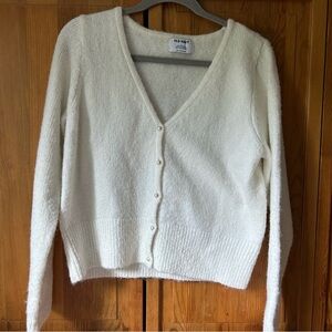 Old Navy White Cardigan Sweater V-Neck Ribbed Knit